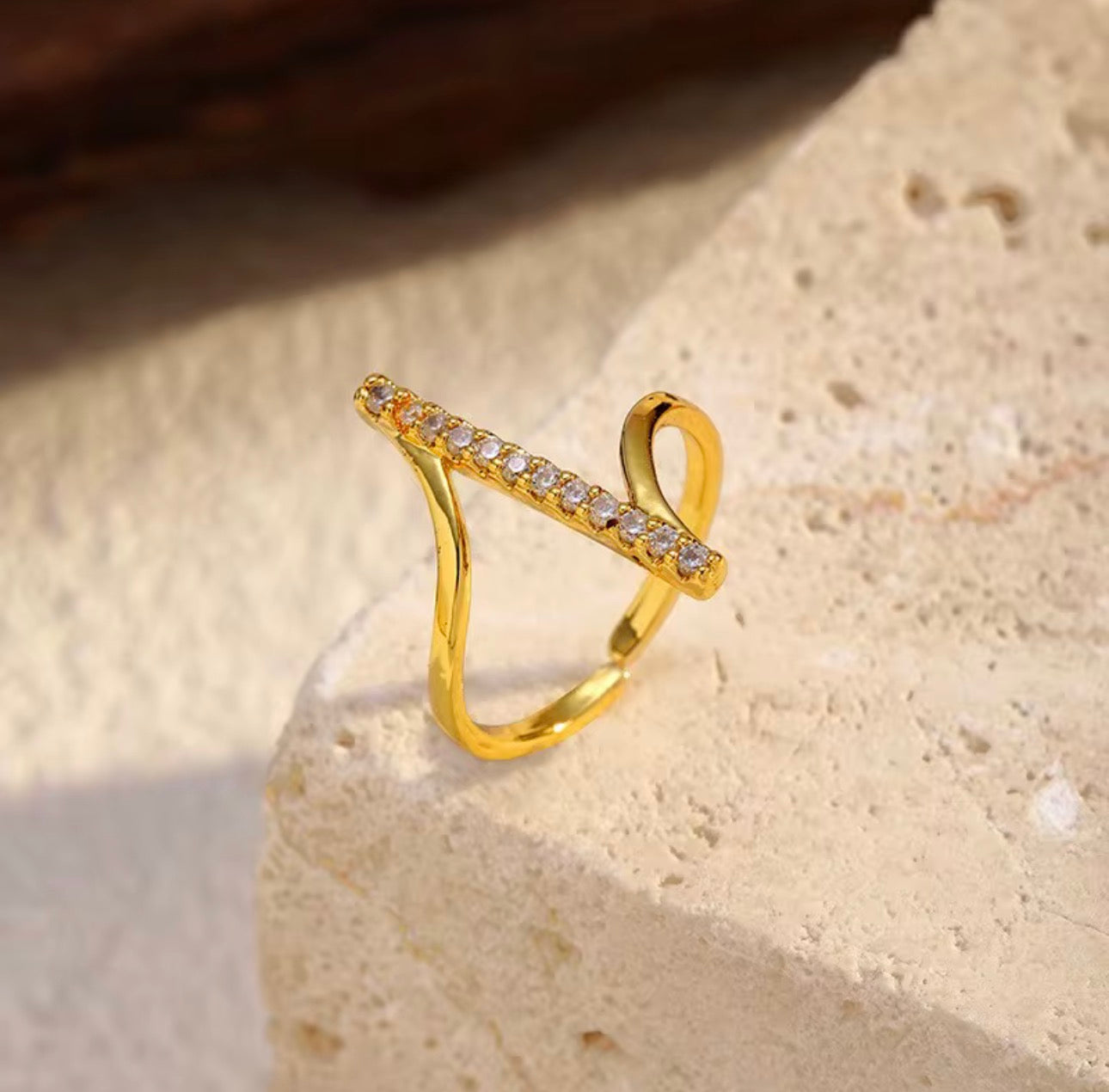 Geometric Zircon Wave Ring
